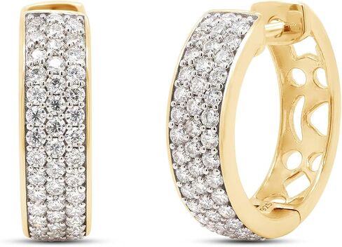 Savearth Diamonds 1 1/4 CTTW Round Cut Lab التي تم إنشاؤها Moissanite Diamond Row Triple Row Huggie Hoop أقراط في الذهب 14K على المجوهرات الفضية الاسترليني للنساء (VVS1 Clarity ، 1.25 CTTW) in Kuwait