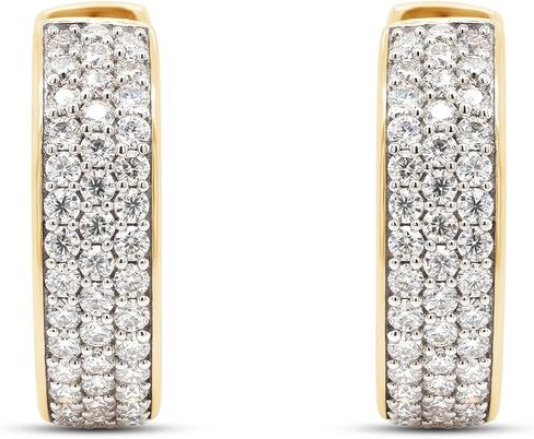 Savearth Diamonds 1 1/4 CTTW Round Cut Lab التي تم إنشاؤها Moissanite Diamond Row Triple Row Huggie Hoop أقراط في الذهب 14K على المجوهرات الفضية الاسترليني للنساء (VVS1 Clarity ، 1.25 CTTW) in Kuwait