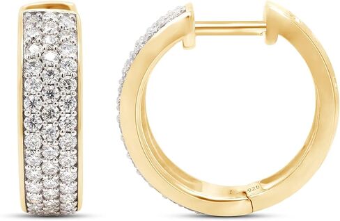 Savearth Diamonds 1 1/4 CTTW Round Cut Lab التي تم إنشاؤها Moissanite Diamond Row Triple Row Huggie Hoop أقراط في الذهب 14K على المجوهرات الفضية الاسترليني للنساء (VVS1 Clarity ، 1.25 CTTW) in Kuwait
