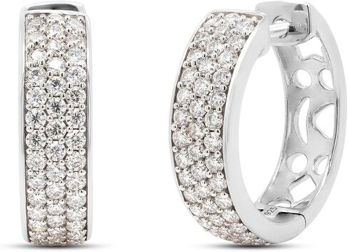 Savearth Diamonds 1 1/4 CTTW Round Cut Lab التي تم إنشاؤها Moissanite Diamond Row Triple Row Huggie Hoop أقراط في الذهب 14K على المجوهرات الفضية الاسترليني للنساء (VVS1 Clarity ، 1.25 CTTW) in Saudi Arabia