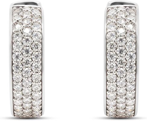 Savearth Diamonds 1 1/4 CTTW Round Cut Lab التي تم إنشاؤها Moissanite Diamond Row Triple Row Huggie Hoop أقراط في الذهب 14K على المجوهرات الفضية الاسترليني للنساء (VVS1 Clarity ، 1.25 CTTW) in Saudi Arabia
