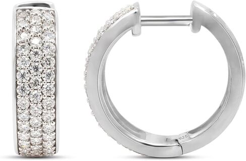 Savearth Diamonds 1 1/4 CTTW Round Cut Lab التي تم إنشاؤها Moissanite Diamond Row Triple Row Huggie Hoop أقراط في الذهب 14K على المجوهرات الفضية الاسترليني للنساء (VVS1 Clarity ، 1.25 CTTW) in Saudi Arabia