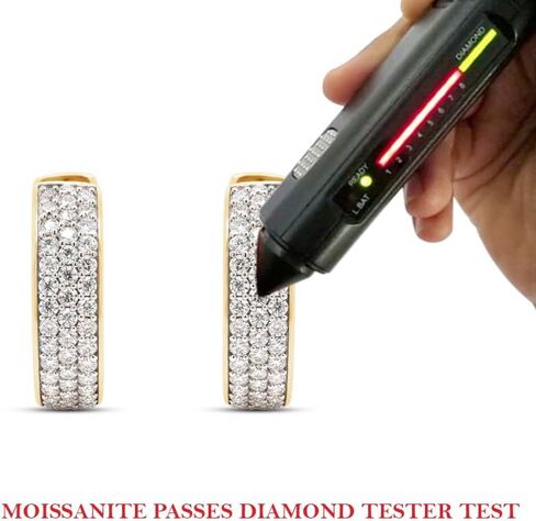 Savearth Diamonds 1 1/4 CTTW Round Cut Lab التي تم إنشاؤها Moissanite Diamond Row Triple Row Huggie Hoop أقراط في الذهب 14K على المجوهرات الفضية الاسترليني للنساء (VVS1 Clarity ، 1.25 CTTW) in Kuwait