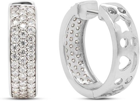 Savearth Diamonds 1 1/4 CTTW Round Cut Lab التي تم إنشاؤها Moissanite Diamond Row Triple Row Huggie Hoop أقراط في الذهب 14K على المجوهرات الفضية الاسترليني للنساء (VVS1 Clarity ، 1.25 CTTW) in Saudi Arabia