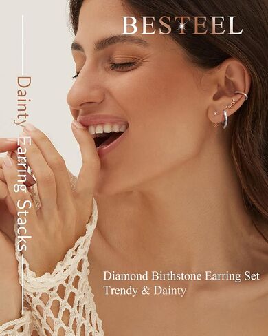 Besteel 925 Sterling Silver Birthstone Arrings مجموعة للنساء مجموعات قرط الطوق الصغير لمجموعات متعددة من الأركان Hypoallergenic Huggie Huggie Arrings Stud Mondring لمجوهرات عيد الميلاد in Saudi Arabia