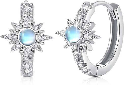 أقراط Medwise Moonstone 925 Sterling Silver Sun Moon Star Star Moonstone Hoop أقراط القمر الأقراط in Saudi Arabia