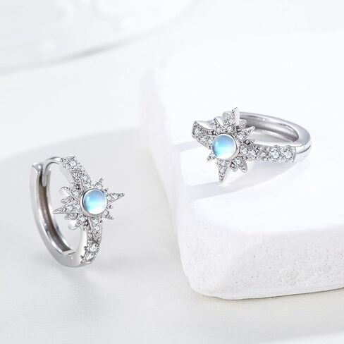 أقراط Medwise Moonstone 925 Sterling Silver Sun Moon Star Star Moonstone Hoop أقراط القمر الأقراط in Saudi Arabia