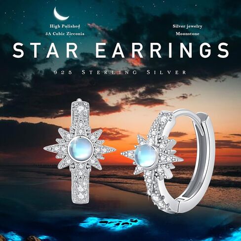 أقراط Medwise Moonstone 925 Sterling Silver Sun Moon Star Star Moonstone Hoop أقراط القمر الأقراط in Saudi Arabia