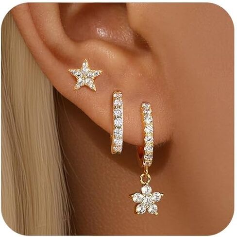 GEORGE · SMITH Gold Hoop Earrings for Women, Stackable Earrings Multiple Piercing Earring Sets, Star and Butterfly Dangle Earrings Jewelry in Kuwait
