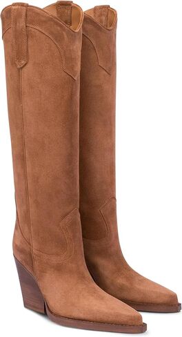 Women's Cowboy Boots Knee High Western Cowgirl Boots Chunky Heel Pull On Retro Vintage Classic Tall Boots in Kuwait
