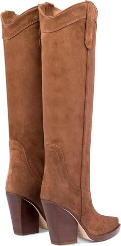 Women's Cowboy Boots Knee High Western Cowgirl Boots Chunky Heel Pull On Retro Vintage Classic Tall Boots in Kuwait