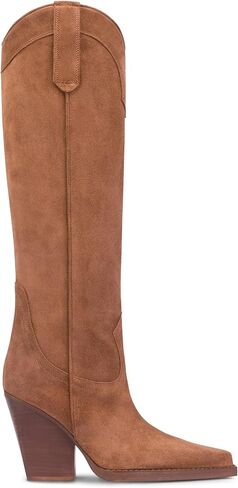 Women's Cowboy Boots Knee High Western Cowgirl Boots Chunky Heel Pull On Retro Vintage Classic Tall Boots in Kuwait