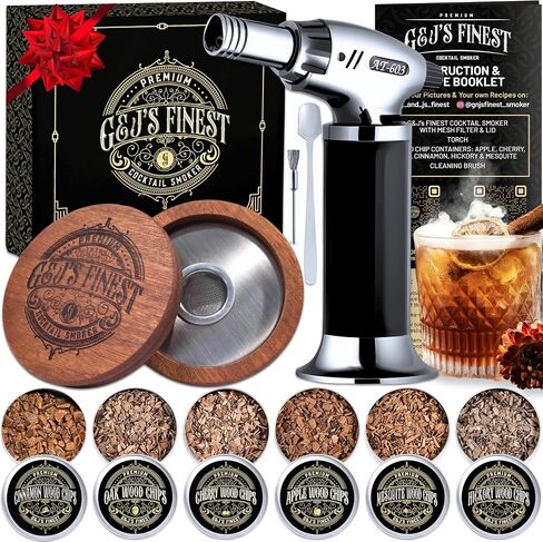 Whiskey Smoker Kit | Cocktail Smoker Kit with Torch, Scorch Shield, Lid, 6 Wood Chips for Smoked Old Fashioned| Bourbon Smoker (Black Box & Glasses) in Saudi Arabia