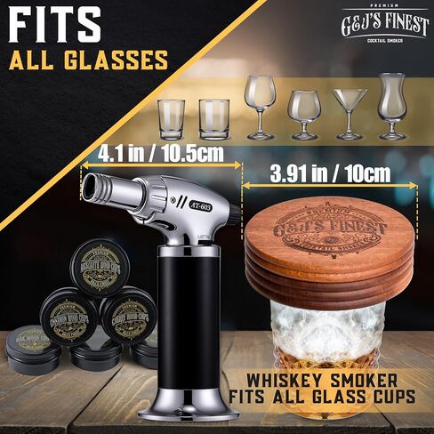 Whiskey Smoker Kit | Cocktail Smoker Kit with Torch, Scorch Shield, Lid, 6 Wood Chips for Smoked Old Fashioned| Bourbon Smoker (Black Box & Glasses) in Saudi Arabia
