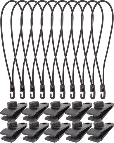 قبضة قفل شديدة التحمل من مشابك القنب - 40 قطعة من مشابك الأقمشة، حامل مشابك التثبيت، حبال بنجي صغيرة مع خطافات 10 بوصة، أربطة قماش القنب (أسود) in Kuwait