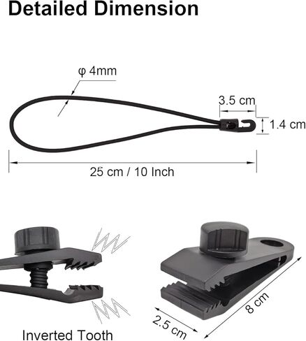 قبضة قفل شديدة التحمل من مشابك القنب - 40 قطعة من مشابك الأقمشة، حامل مشابك التثبيت، حبال بنجي صغيرة مع خطافات 10 بوصة، أربطة قماش القنب (أسود) in Kuwait