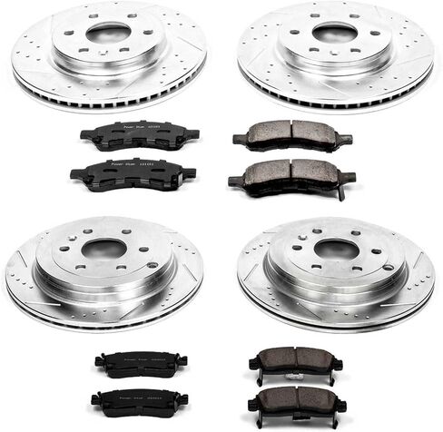 PowerStop Front and Rear Brake Kit For 2008-2017 Buick Enclave, 2009-2017 Chevy Traverse, 2007-2016 GMC Acadia, Drilled and Slotted Disc Rotors with Ceramic Brake Pads Replacement, K4466 in Saudi Arabia