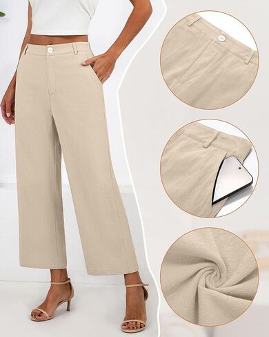 Neer Women's Cotton Linen Palazzo Pants, Casual Wide Leg Lounge Pants Summer High Waisted Flowy Trousers with Pockets in Kuwait