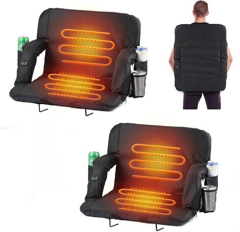21'' Heated Stadium Seats for Bleachers with Back Support, Folding Stadium Seat Bleacher Chair with 3 Level Heating, 6 Reclining Positions, 5 Pockets, for Outdoor Sports Events, 1PC in Saudi Arabia