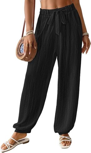 Bsubseach Women Wide Leg Palazzo Pants 2025 Summer Casual Drawstring Lounge Harem Pants with Pocket Woman Baggy Trousers in Saudi Arabia