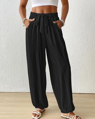 Bsubseach Women Wide Leg Palazzo Pants 2025 Summer Casual Drawstring Lounge Harem Pants with Pocket Woman Baggy Trousers in Saudi Arabia