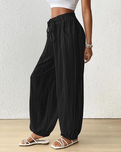 Bsubseach Women Wide Leg Palazzo Pants 2025 Summer Casual Drawstring Lounge Harem Pants with Pocket Woman Baggy Trousers in Saudi Arabia