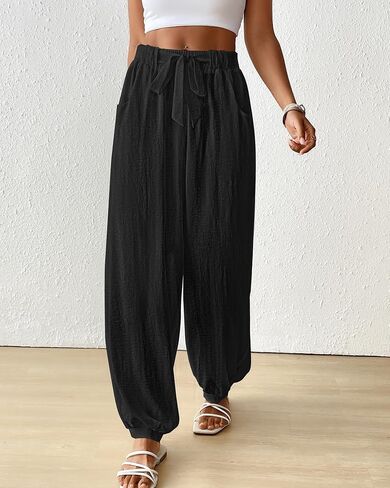 Bsubseach Women Wide Leg Palazzo Pants 2025 Summer Casual Drawstring Lounge Harem Pants with Pocket Woman Baggy Trousers in Saudi Arabia