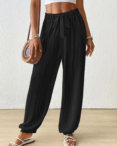 Bsubseach Women Wide Leg Palazzo Pants 2025 Summer Casual Drawstring Lounge Harem Pants with Pocket Woman Baggy Trousers in Saudi Arabia