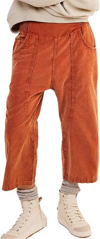 LifeShe Cropped Corduroy Pants Women Casual Elastic Waist Pant Loose Comfy Harem Trouser with Pockets in Saudi Arabia