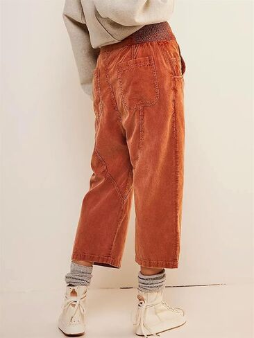 LifeShe Cropped Corduroy Pants Women Casual Elastic Waist Pant Loose Comfy Harem Trouser with Pockets in Saudi Arabia