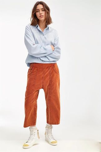 LifeShe Cropped Corduroy Pants Women Casual Elastic Waist Pant Loose Comfy Harem Trouser with Pockets in Saudi Arabia