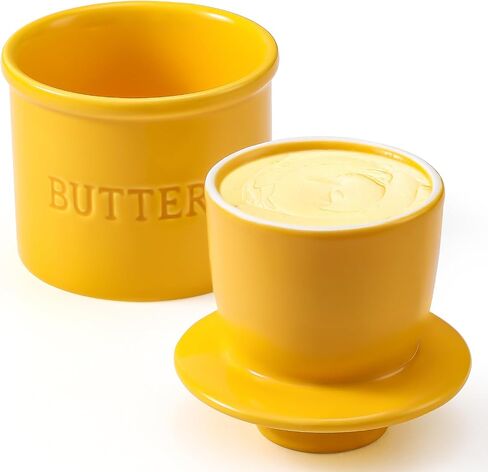 Butter Crock with Lid for Countertop - Ceramic French Butter Dish for Spreadable Soft Butter, Butter Container Holder with a Water Seal, Housewarming Gift, Kitchen and Home Decor, Red in Saudi Arabia