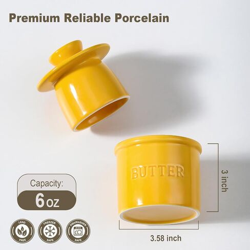 Butter Crock with Lid for Countertop - Ceramic French Butter Dish for Spreadable Soft Butter, Butter Container Holder with a Water Seal, Housewarming Gift, Kitchen and Home Decor, Red in Saudi Arabia