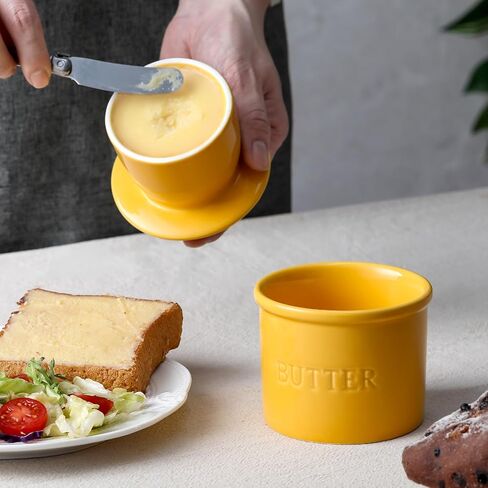 Butter Crock with Lid for Countertop - Ceramic French Butter Dish for Spreadable Soft Butter, Butter Container Holder with a Water Seal, Housewarming Gift, Kitchen and Home Decor, Red in Saudi Arabia