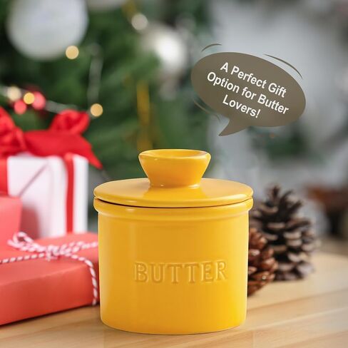 Butter Crock with Lid for Countertop - Ceramic French Butter Dish for Spreadable Soft Butter, Butter Container Holder with a Water Seal, Housewarming Gift, Kitchen and Home Decor, Red in Saudi Arabia