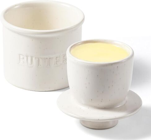Butter Crock with Lid for Countertop - Ceramic French Butter Dish for Spreadable Soft Butter, Butter Container Holder with a Water Seal, Housewarming Gift, Kitchen and Home Decor, Red in Saudi Arabia