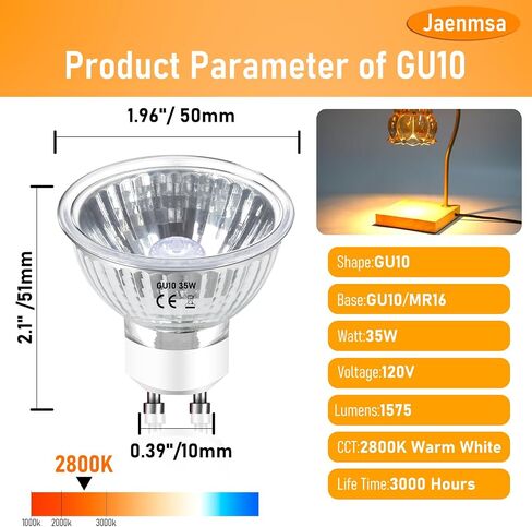 50W GU10 مصابيح الهالوجين لمصباح دافئ الشموع ، 6pcs MR16 GU10+C 120V 50W مصابيح ضوء الهالوجين 2 دبوس دافئ أبيض 2800 كيلو in Kuwait