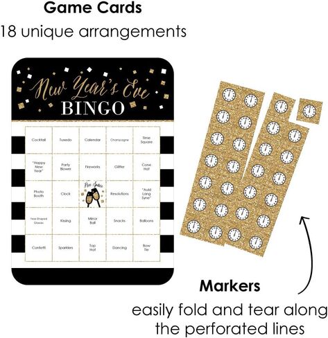 Big Dot of Happiness Hello New Year - Bar Bingo Cards and Markers - NYE Party Bingo Game - Set of 18 in Saudi Arabia