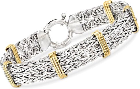Ross-Simons Two-Tone Sterling Silver Wheat-Link Bracelet in Kuwait