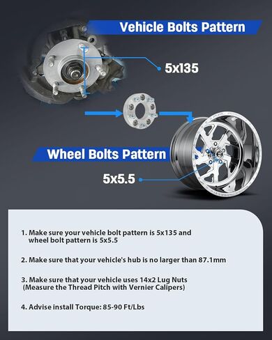 ECCPP 4PCS 5x135 إلى 5x5.5 محولات العجلات تحويل 1.5 بوصة 5 LUG 14X2 87.1MM BORE FOR FORD EXPENTION 2000-2002 | Ford F-150 2000-2003 (العمل فقط لعجلات 5x5.5) in Saudi Arabia