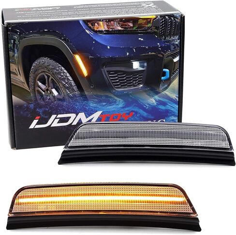 iJDMTOY Black-Out Smoked Lens 36-SMD White Full LED Front Bumper Side Marker Light Kit Compatible With Jeep 2021-up Grand Cherokee, Replace OEM Amber Front Sidemarkers in Saudi Arabia