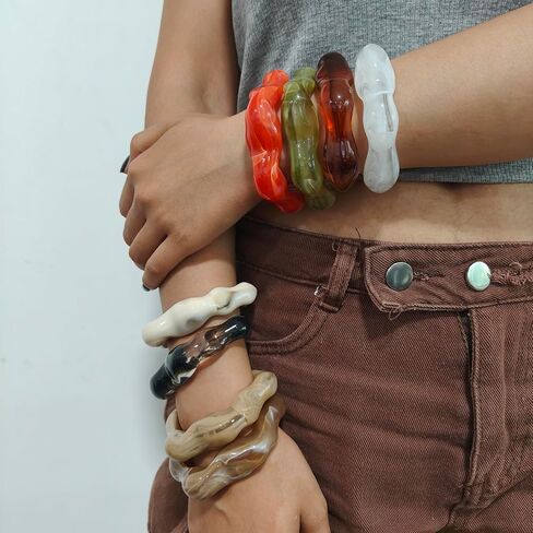 CJIAYUJEW Acrylic Chunky Bangle Bracelets for Women Irregular Geometry Resin Bracelet Set Geometric Brown Cuff Wide Wristband Bracelet colorful Statement Thick Acetate Jewelry Set in Saudi Arabia