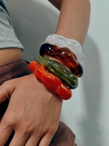 CJIAYUJEW Acrylic Chunky Bangle Bracelets for Women Irregular Geometry Resin Bracelet Set Geometric Brown Cuff Wide Wristband Bracelet colorful Statement Thick Acetate Jewelry Set in Saudi Arabia