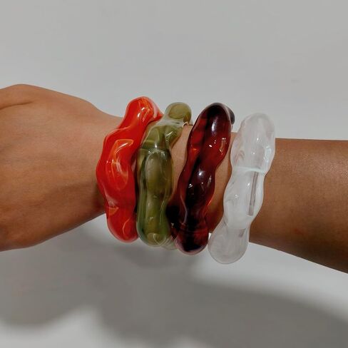 CJIAYUJEW Acrylic Chunky Bangle Bracelets for Women Irregular Geometry Resin Bracelet Set Geometric Brown Cuff Wide Wristband Bracelet colorful Statement Thick Acetate Jewelry Set in Saudi Arabia