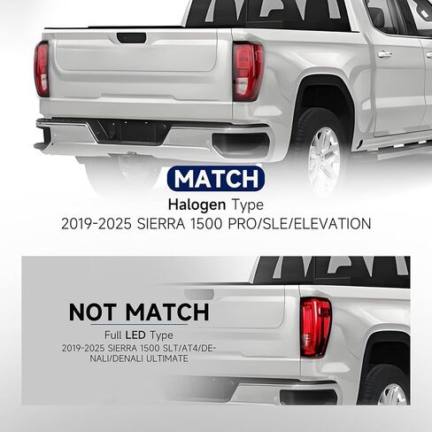 Taillight Compatible with 2019-2025 GMC Sierra 1500/2500HD/3500HD, Sierra 1500 PRO/SLE/Elevation Halogen Rear Tail Light Assembly (Red Outer) Right Passenger Side, Replace GM2801309 84968737 in Kuwait