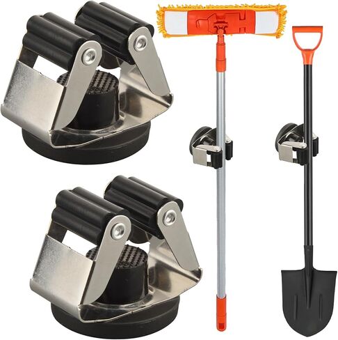 MUTUACTOR Magnetic Broom Holder Heavy Duty,Anti-slip Magnetic Tool Holder for Hanging Broom and Mop,Universal Magnet Tool Storage Rack with 360 Rotation Clips for Garage Basement Kitchen Organizer in Kuwait