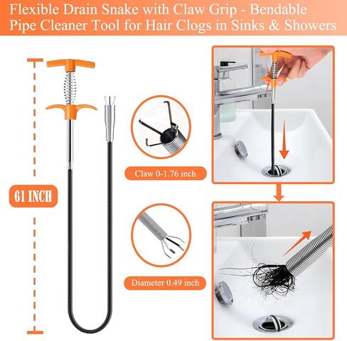 Drain Snake Hair Drain Clog Remover Tool - Sink Drain Cleaner for Toilet Sewer Shower Kitchen Bathroom Tub Clogged Drains Opener Cleaning Tool, Flexible Grabber Claw Pick Up Tool in Saudi Arabia