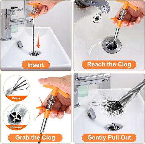 Drain Snake Hair Drain Clog Remover Tool - Sink Drain Cleaner for Toilet Sewer Shower Kitchen Bathroom Tub Clogged Drains Opener Cleaning Tool, Flexible Grabber Claw Pick Up Tool in Saudi Arabia