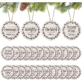 Bucherry 24 قطعة أسماء يسوع المسيح زينة عيد الميلاد 3.5 في المهد حلي خشبية معلقة بأسماء مختلفة لشجرة عيد الميلاد المنقذ لديكور المنزل (ذهبي) in Kuwait