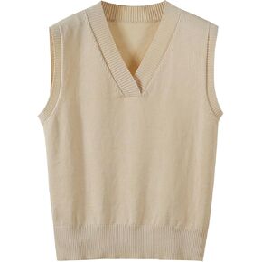 Wowcarbazole Women's V Neck Sweater Vest Sleeveless Ribbed Knit Pullover JK Uniform Classic Basic Tank Tops in Kuwait